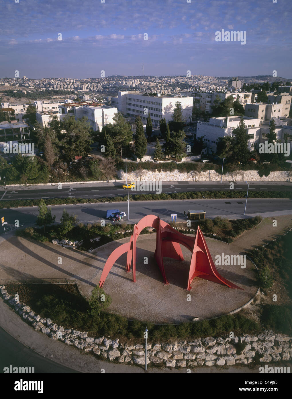 Fotografia aerea della scultura omaggio a Gerusalemme sul monte Herzl Foto Stock