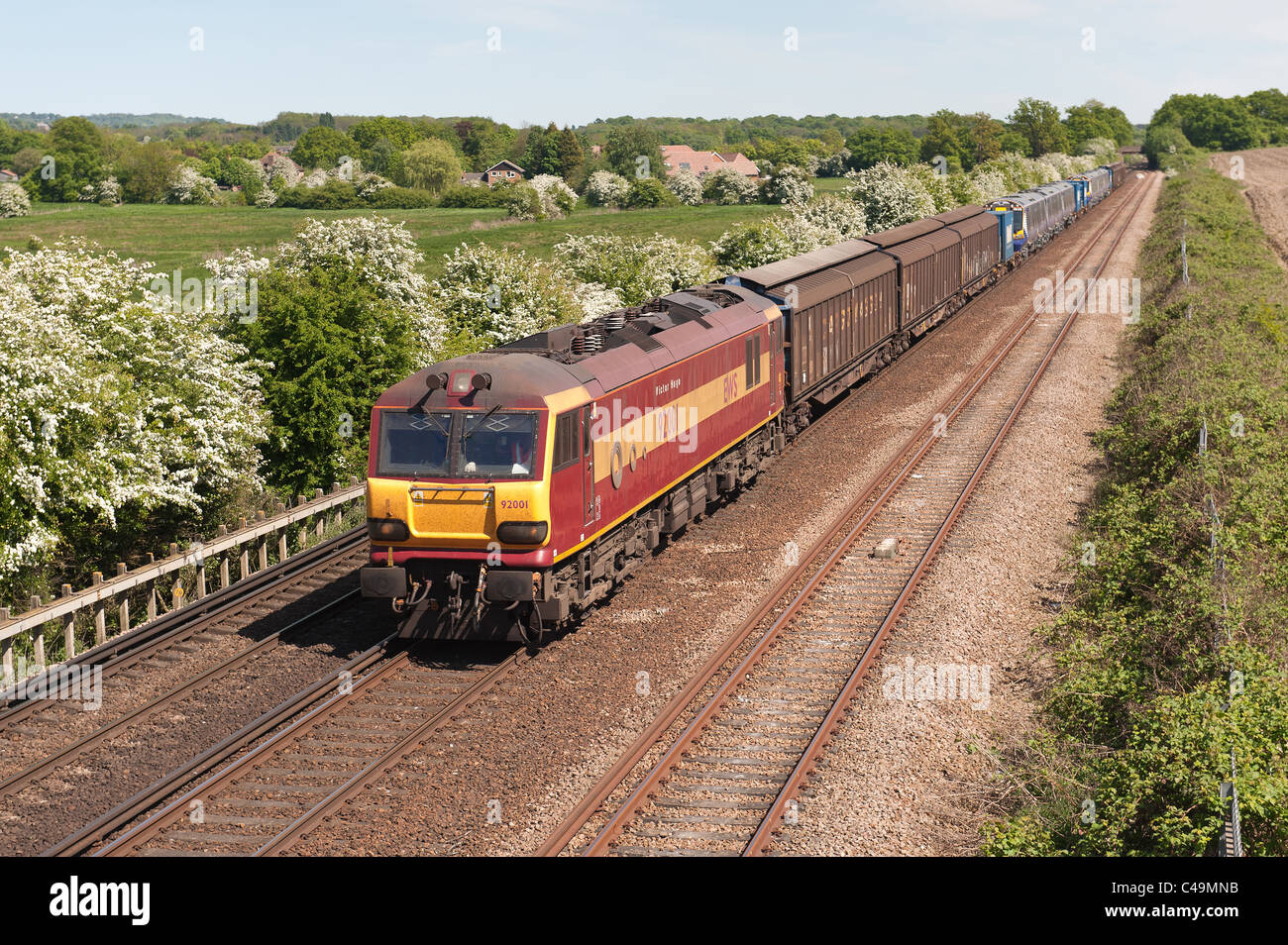 I trasporti di merci per ferrovia train spotting Classe 92 n. 92001 "Victor Hugo " Classe di trascinamento 380 n. 380018 e 380019 Foto Stock
