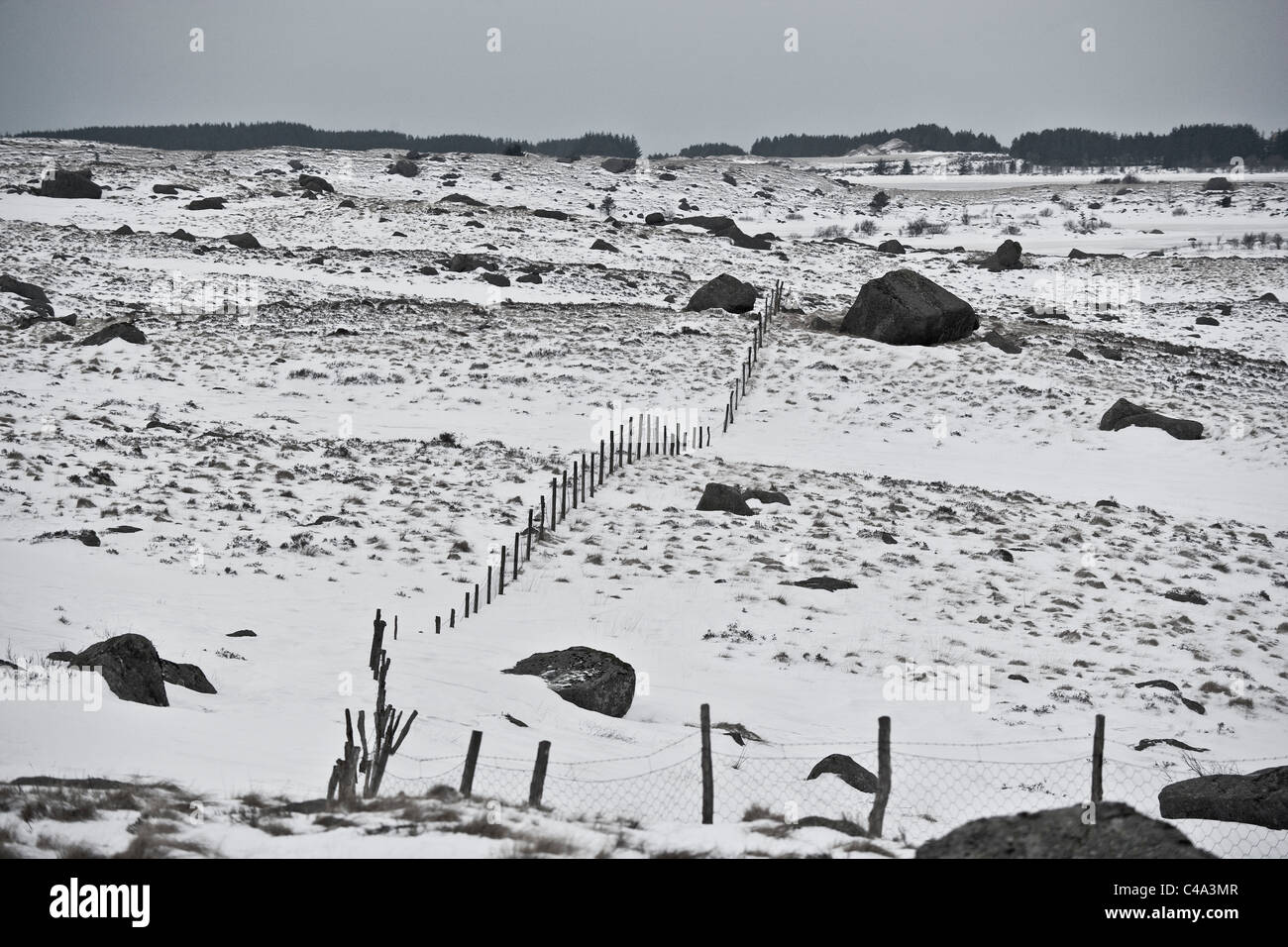 Pascoli coperti di neve. Rogaland, Norvegia Foto Stock