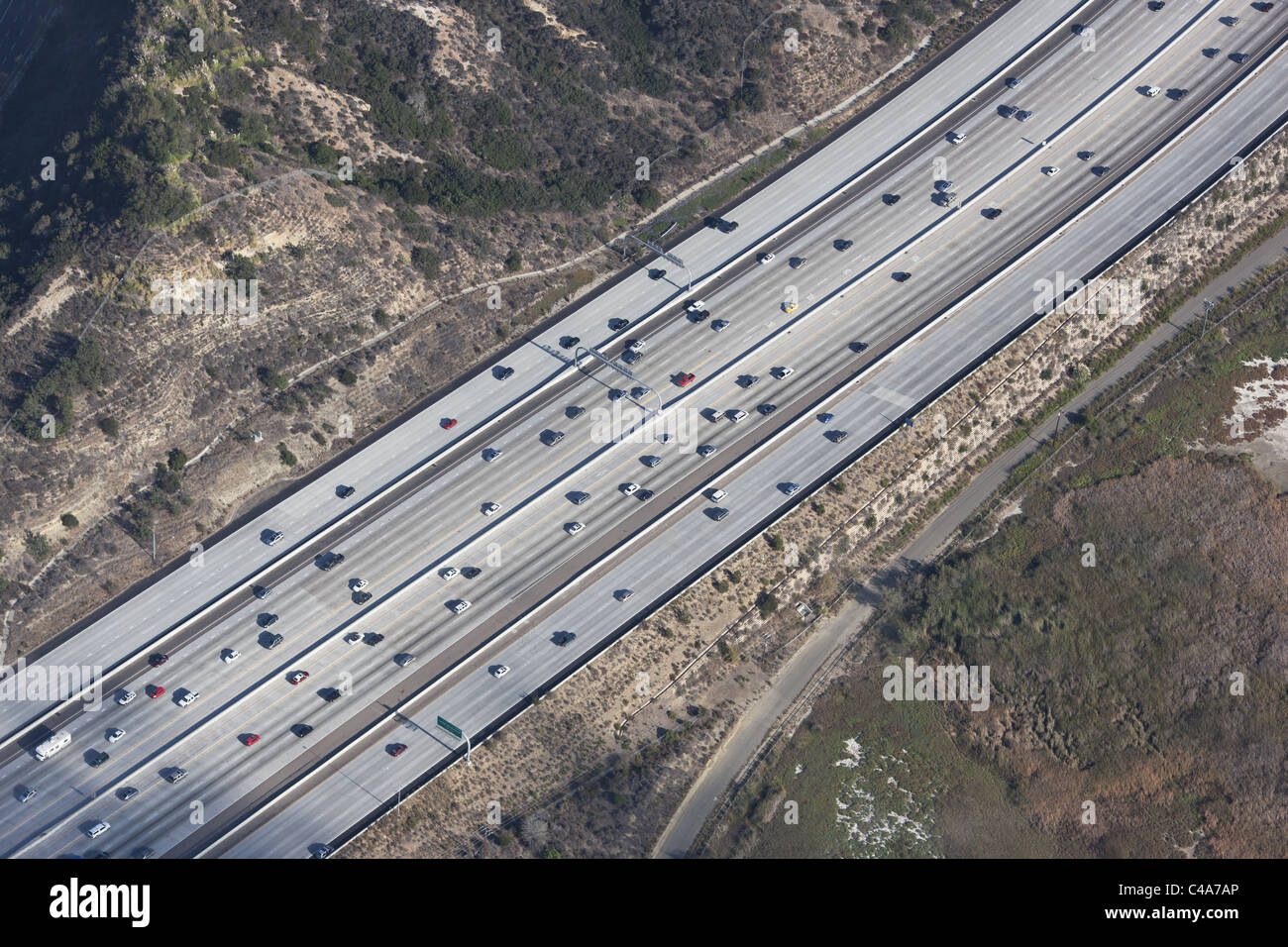 VISTA AEREA. Interstate 5. Del Mar, Contea di San Diego, California, Stati Uniti. Foto Stock