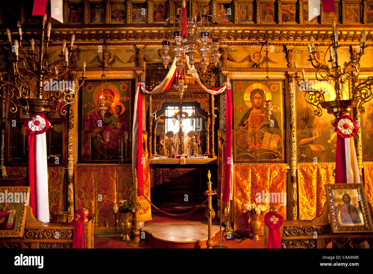 Interno del monastero di Agia Anastasia Farmakolytria vicino Galatista, Calcidica, Grecia Foto Stock