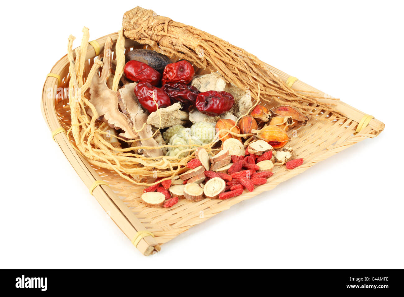 La medicina tradizionale cinese su sfondo bianco. Foto Stock