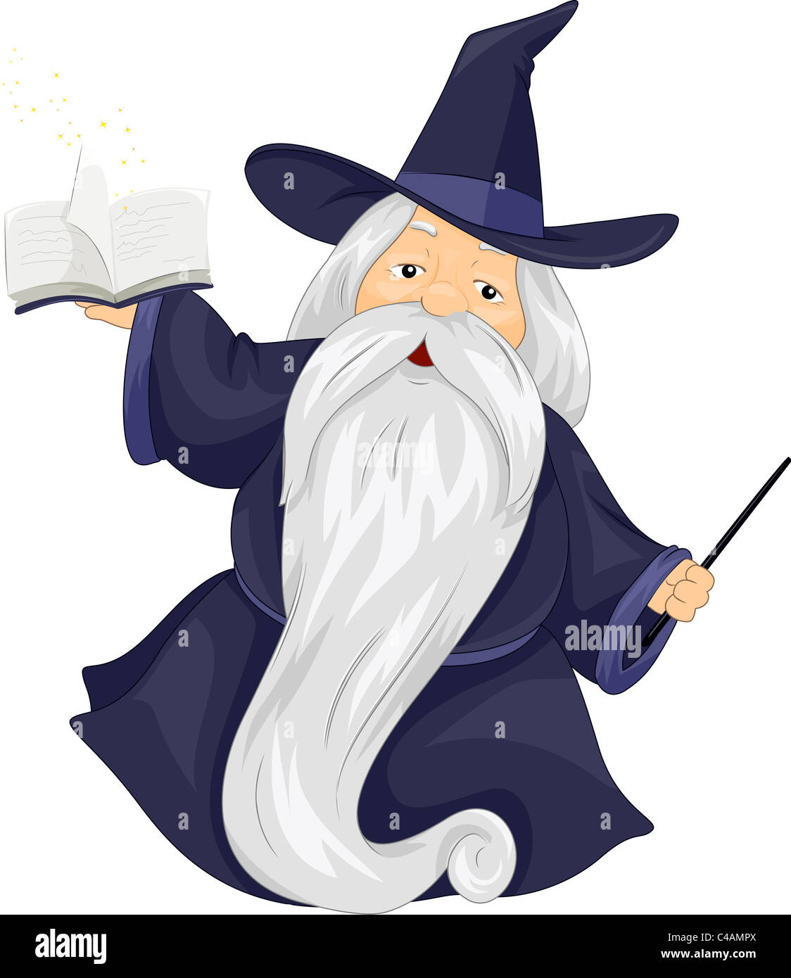 Illustrazione di una procedura guidata di grasso in possesso di un libro di magia Foto Stock