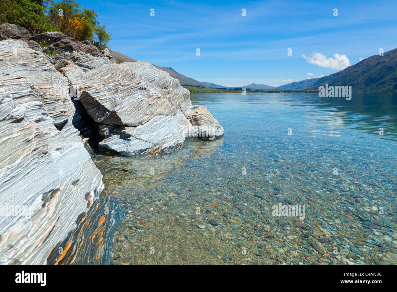 Sul lago Wakatipu, Nuova Zelanda Foto Stock