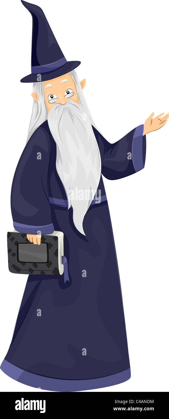 Illustrazione di una procedura guidata che porta un Libro magico Foto Stock