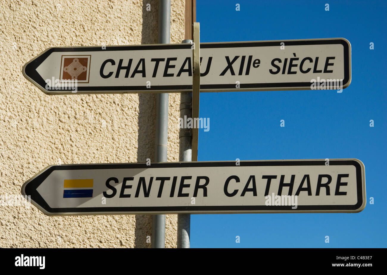 Modo Cathare (Sentier Cathare) segnavia, nelle zone rurali della Francia Foto Stock