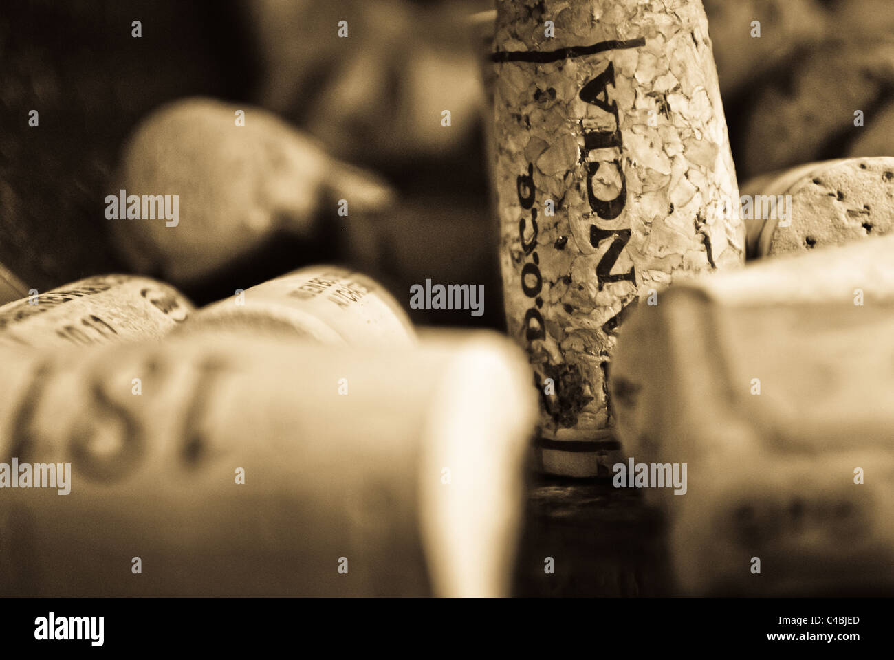 Close up di vino i tappi di sughero. Foto Stock
