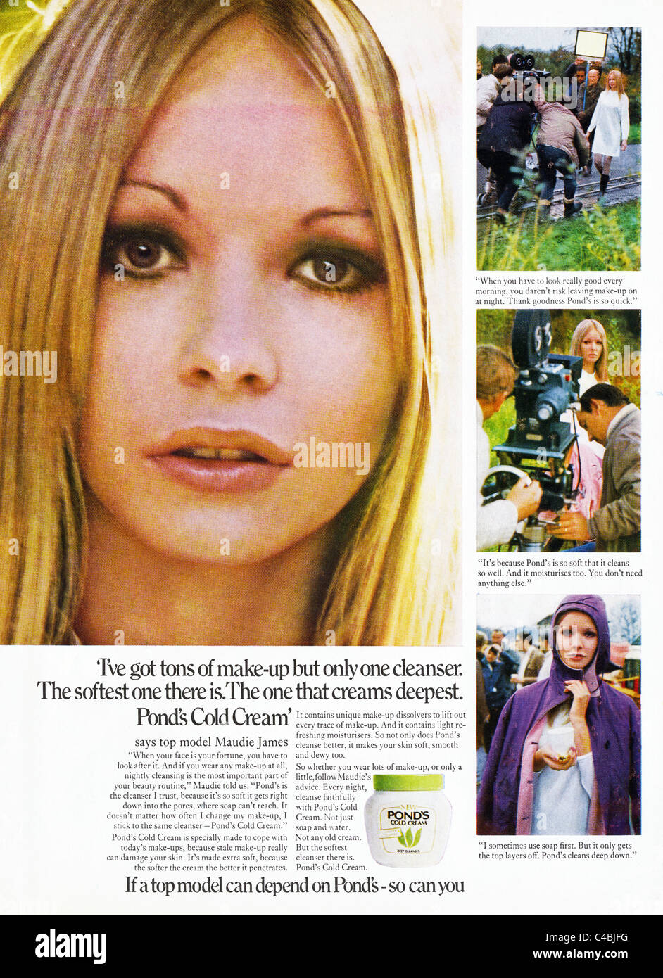 Pagina piena originale di annuncio nella rivista di moda circa 1969 per STAGNO DI CREMA A FREDDO Foto Stock