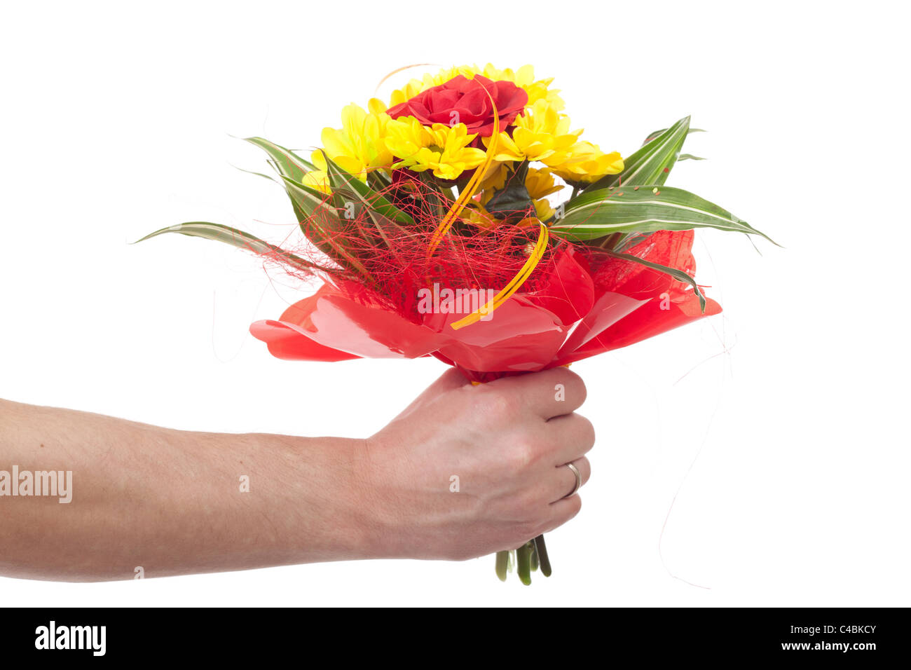 Bouquet di fiori freschi su sfondo bianco foto Foto Stock