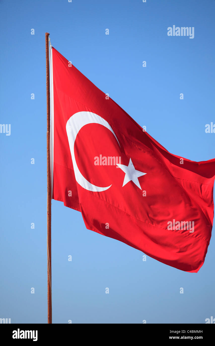 La Turchia, Alanya, bandiera turca, Foto Stock