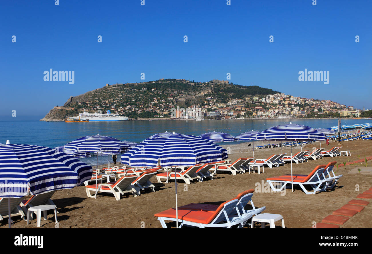 La Turchia, Alanya, fortezza, spiaggia, nave da crociera, Foto Stock