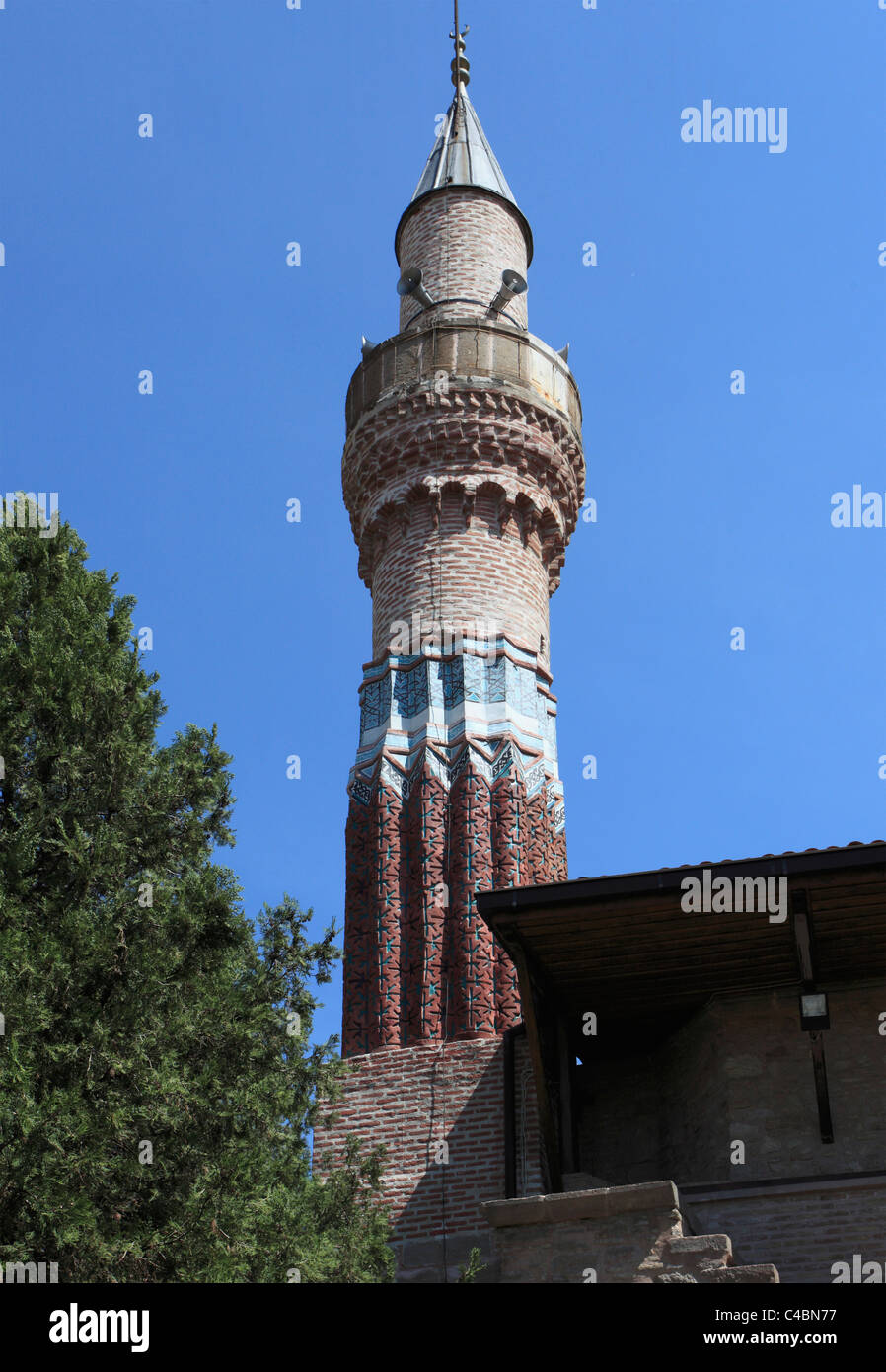 La Turchia, Konya, Sahib-i Ata moschea, minareto, Foto Stock