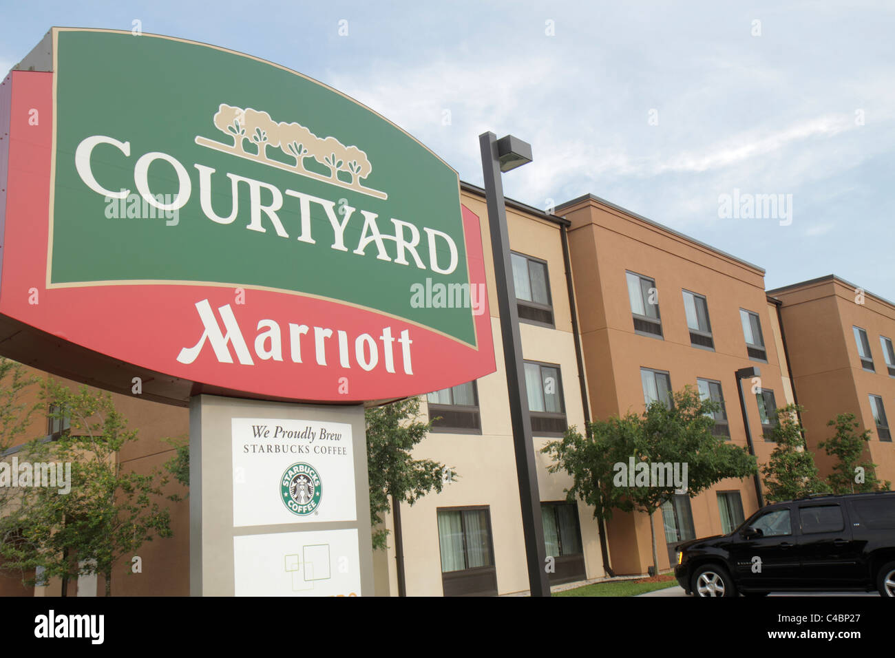 St. Saint Augustine Florida,Courtyard by Marriott,hotel hotel alloggio motel inn,alloggio,ingresso,fronte,insegna,logo,cafe,Starbucks Coffee,barista Foto Stock
