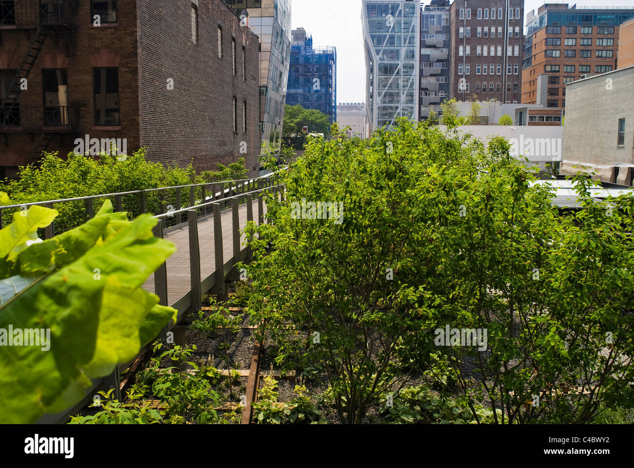 La fase due della Highline Park dello spazio pubblico nella città di New York, costruito su un 1930s elevato del trasporto ferroviario di merci struttura aperta giugno 2011 Foto Stock