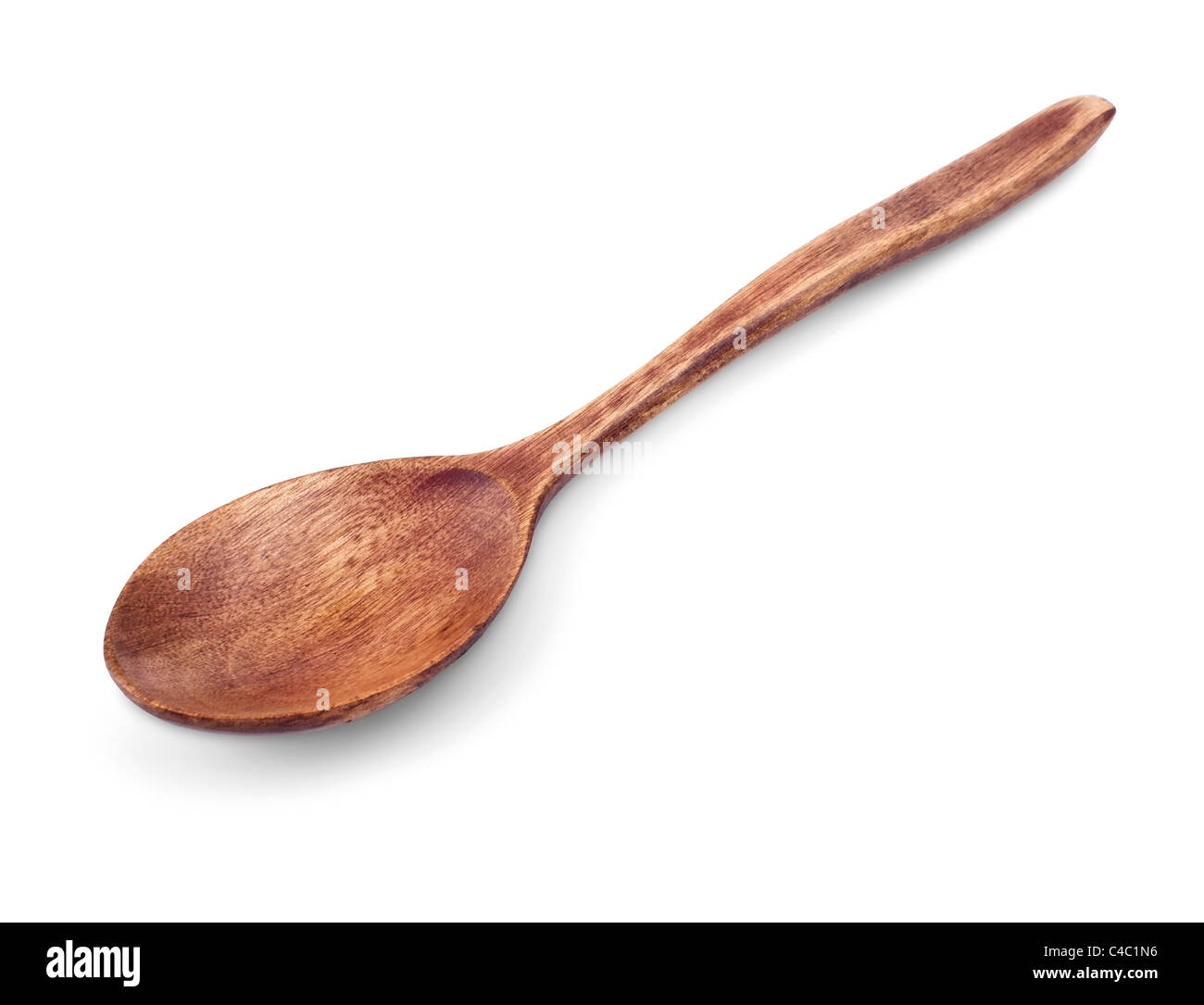 Cucchiaio di legno isolato su sfondo bianco Foto Stock