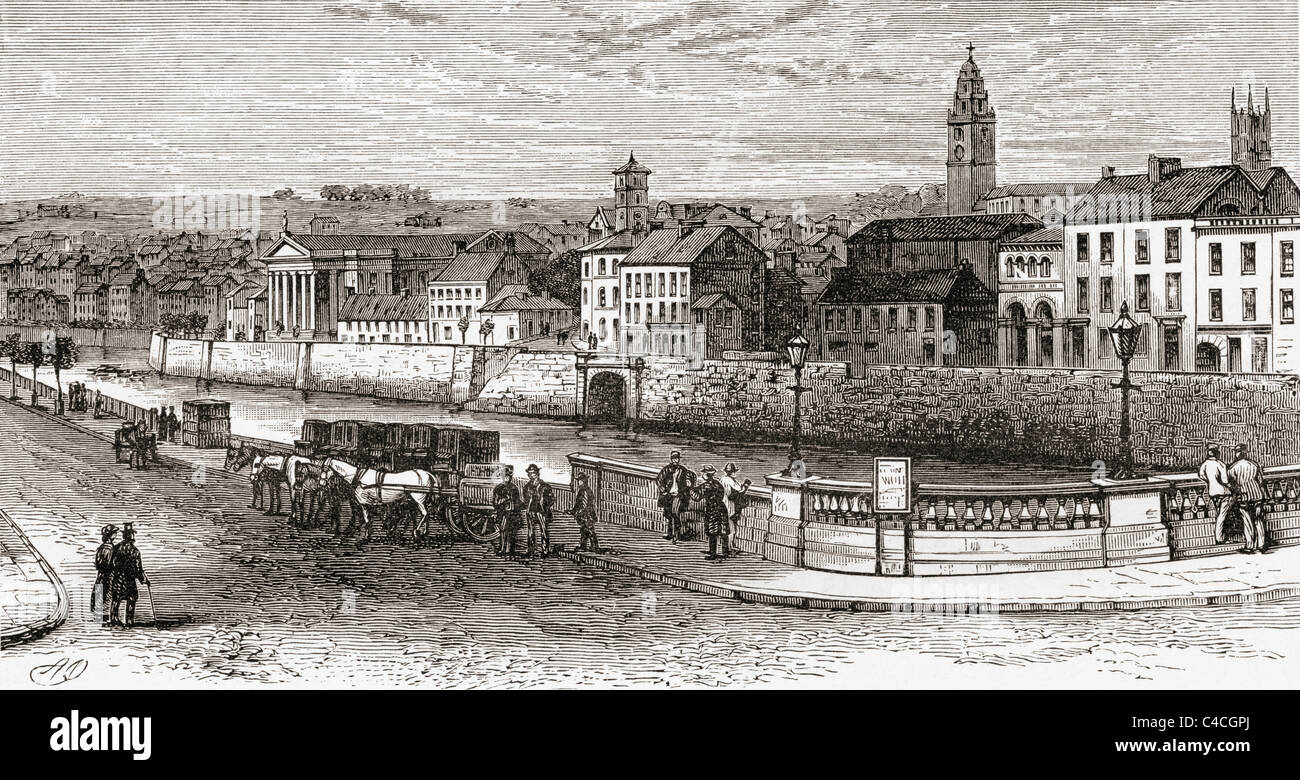 Shandon dal fiume Lee, County Cork, Irlanda nel tardo XIX secolo. Foto Stock