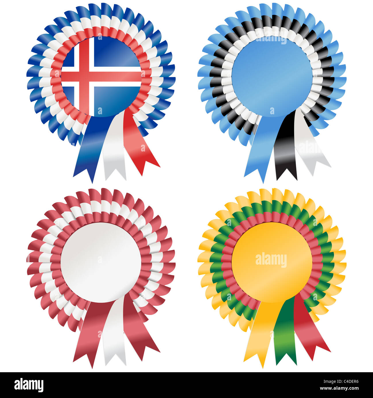 Rosette di rappresentare paesi Europei del Nord, compreso Islanda, dell'Estonia, della Lettonia e della Lituania Foto Stock