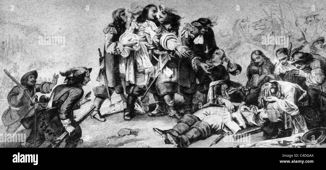 La morte del maresciallo Turenne, Henri de la Tour d'Auvergne, Vicomte de Turenne; Bianco e Nero illustrazione; Foto Stock