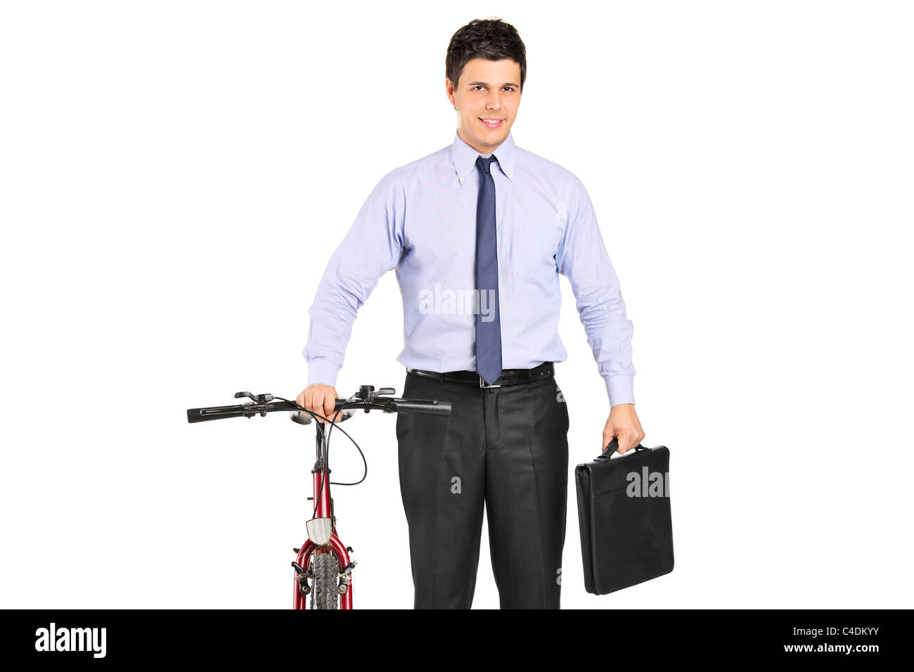 Ritratto di un giovane imprenditore in posa accanto a una bicicletta Foto Stock