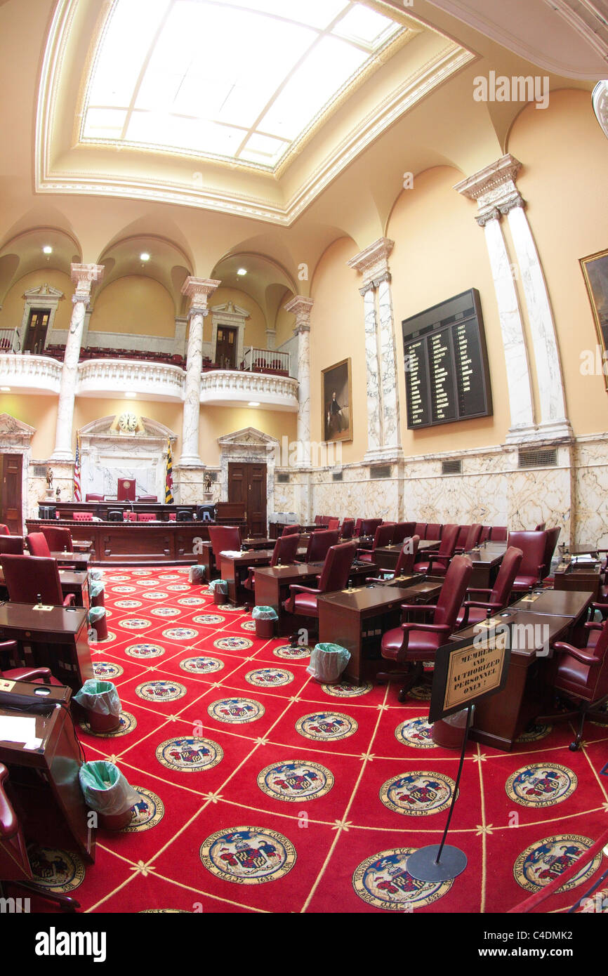 Interno del Maryland Camera del Senato, nello Stato House (Capitol), Annapolis Foto Stock