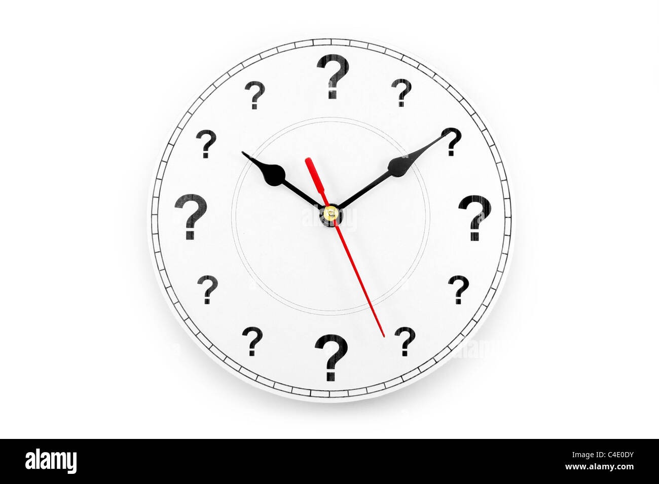 Punto interrogativo orologio, il concetto di tempo Foto Stock
