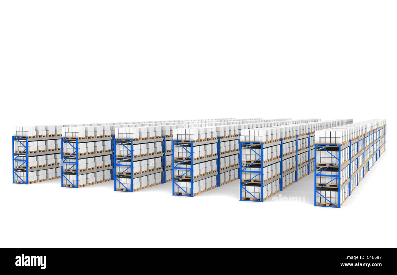 Ripiani x 60. Vista prospettica dall'alto, ombre. Parte di un deposito di colore blu e la logistica serie. Foto Stock
