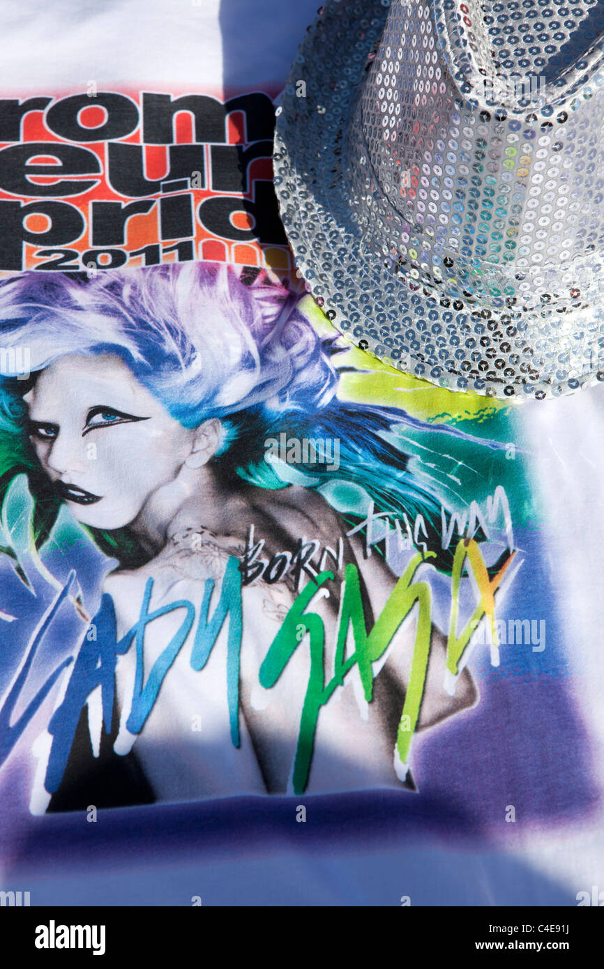 Lady Gaga T-shirt e hat a Roma Gay Pride marzo, Roma, Italia. 11/6/2011 Foto Stock