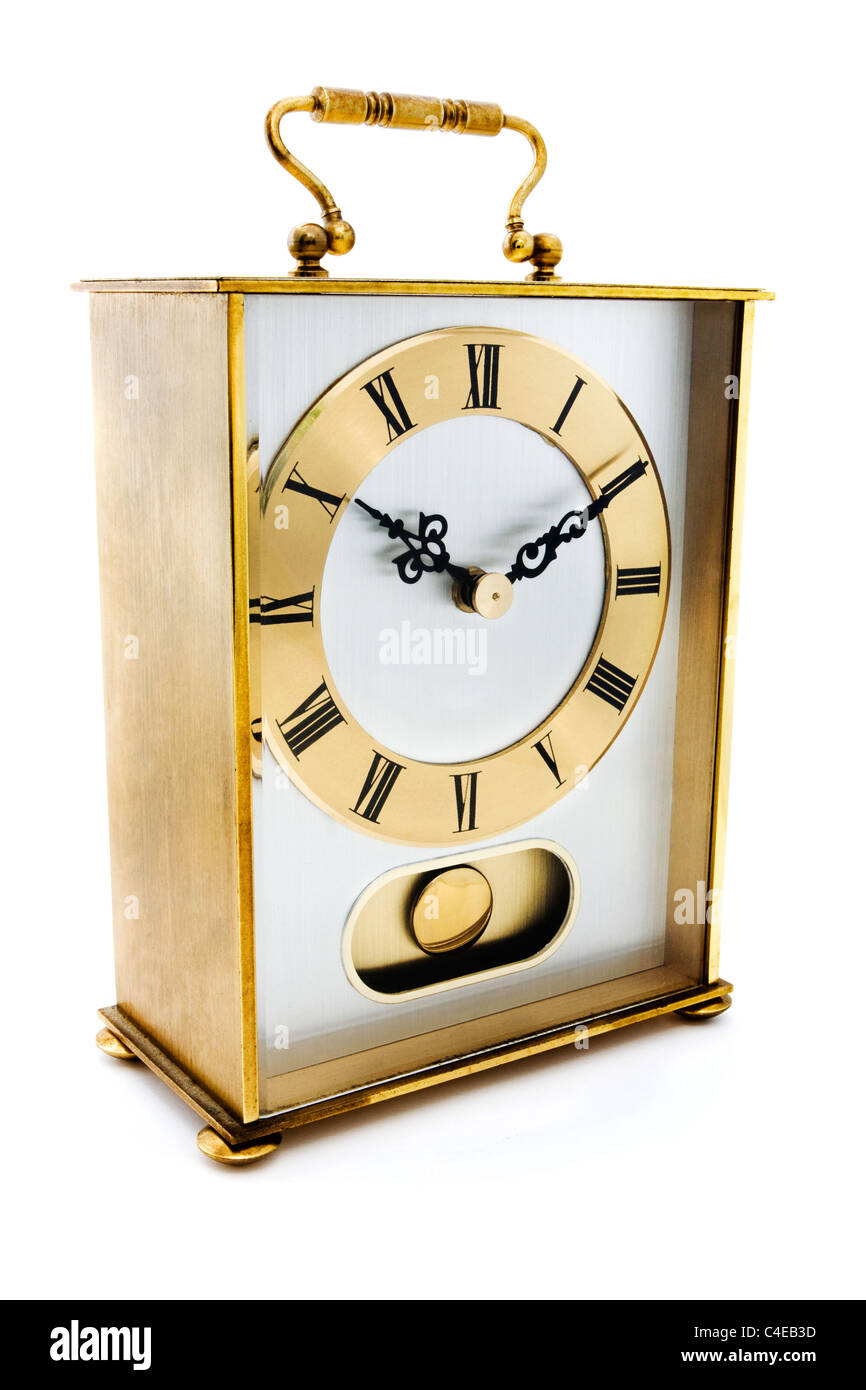 Oro orologio carrige isolato su bianco Foto Stock