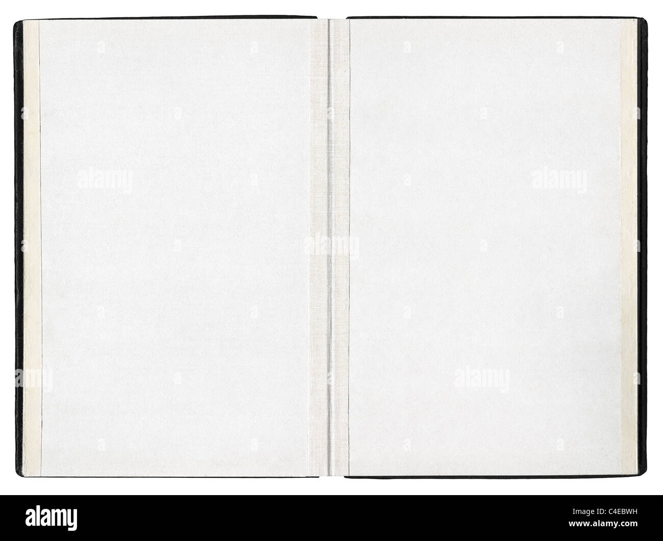 Libro aperto su sfondo bianco Foto Stock