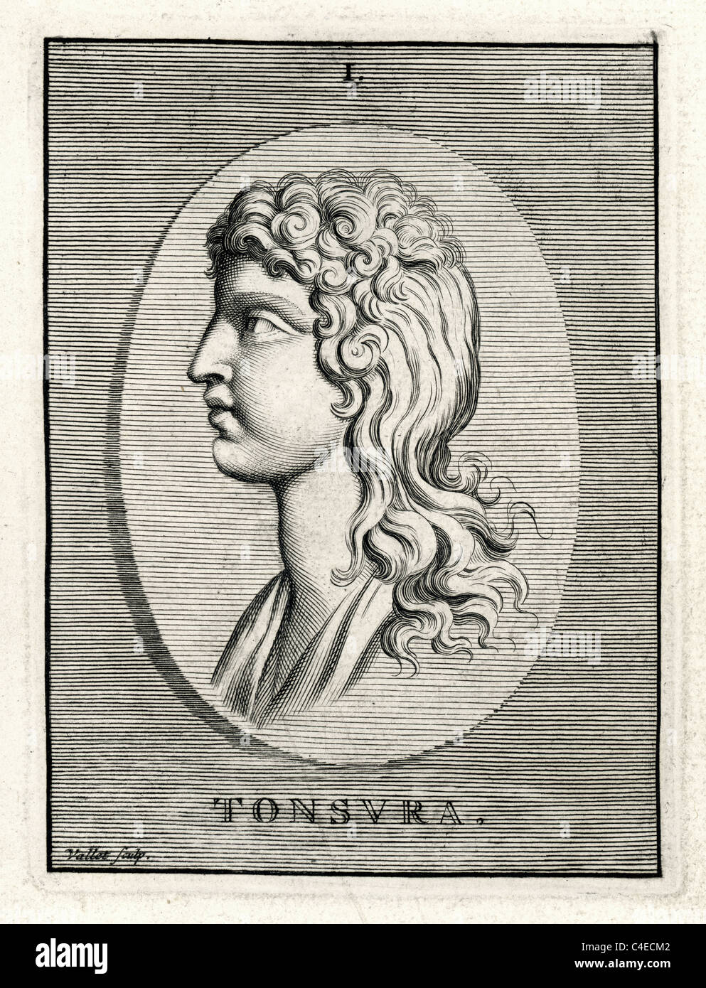 Antico ritratto di una donna con capelli lunghi Foto Stock