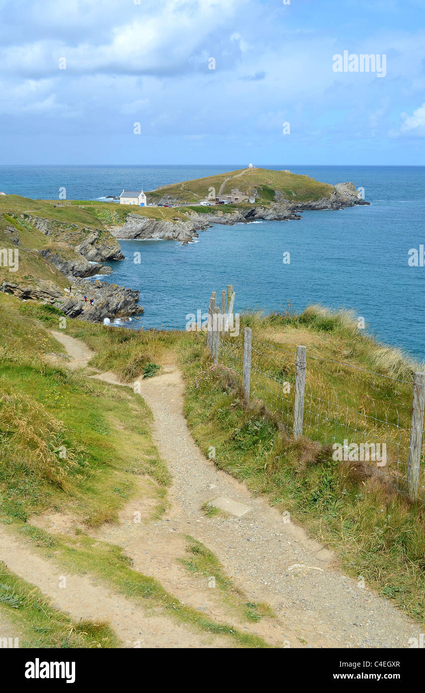 Lungo la costa sud occidentale percorso in corrispondenza Towan Testa, Newquay, Cornwall, Regno Unito Foto Stock