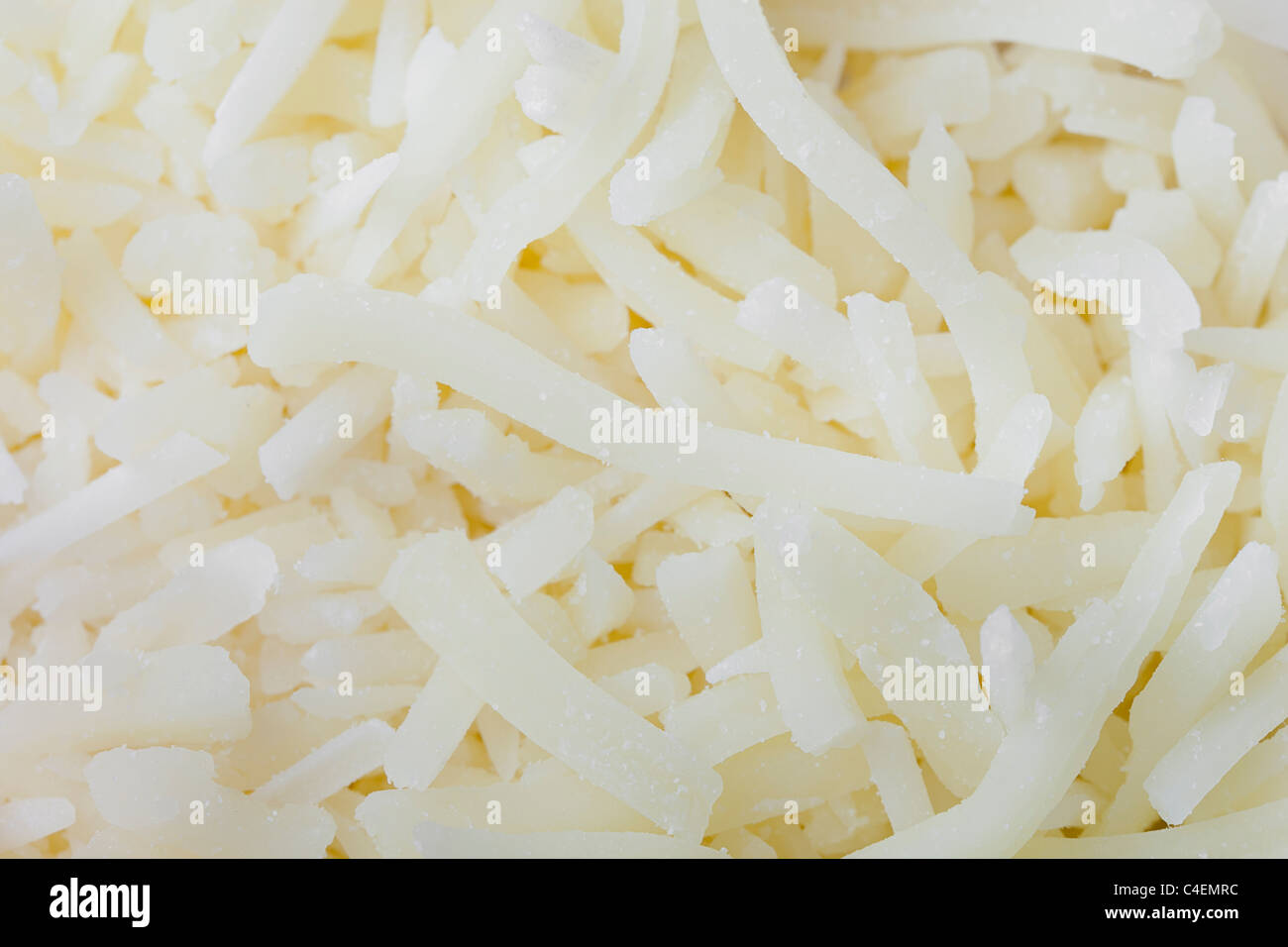 Un shredded formaggio bianco texture Foto Stock