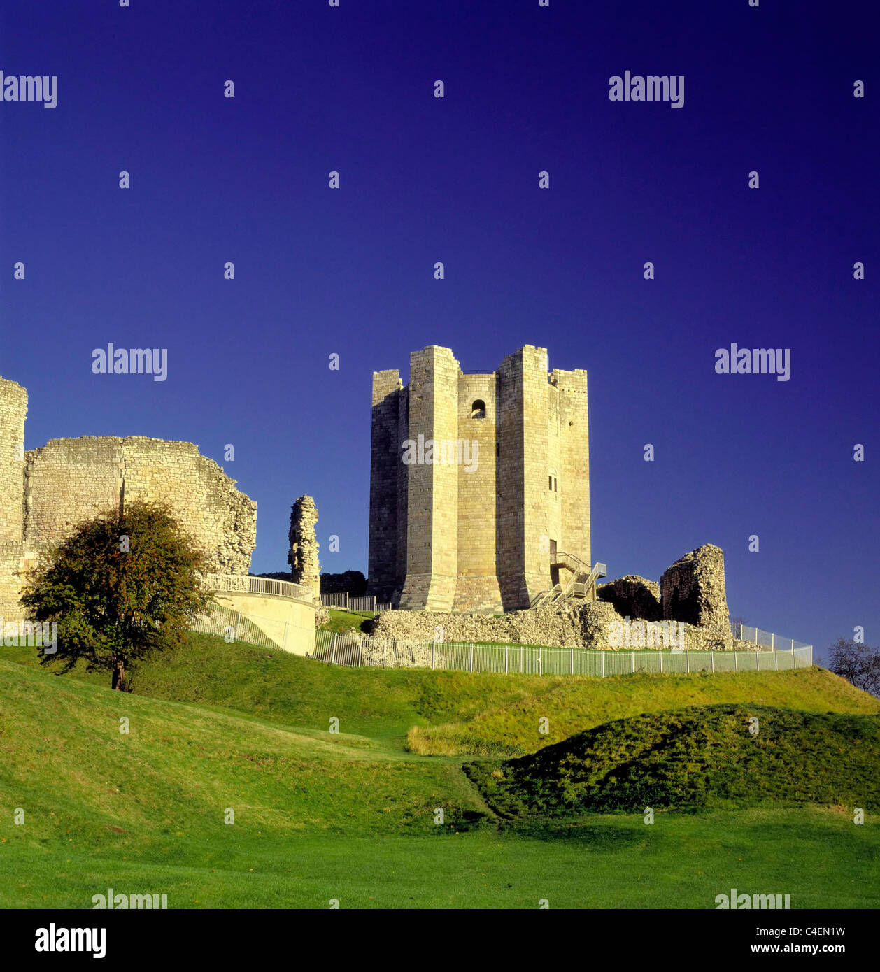 Il castello di Conisbro, Norman tenere vicino a Rotherham e Doncaster nel South Yorkshire, Regno Unito, presentato nel "Ivanhoe' story Foto Stock