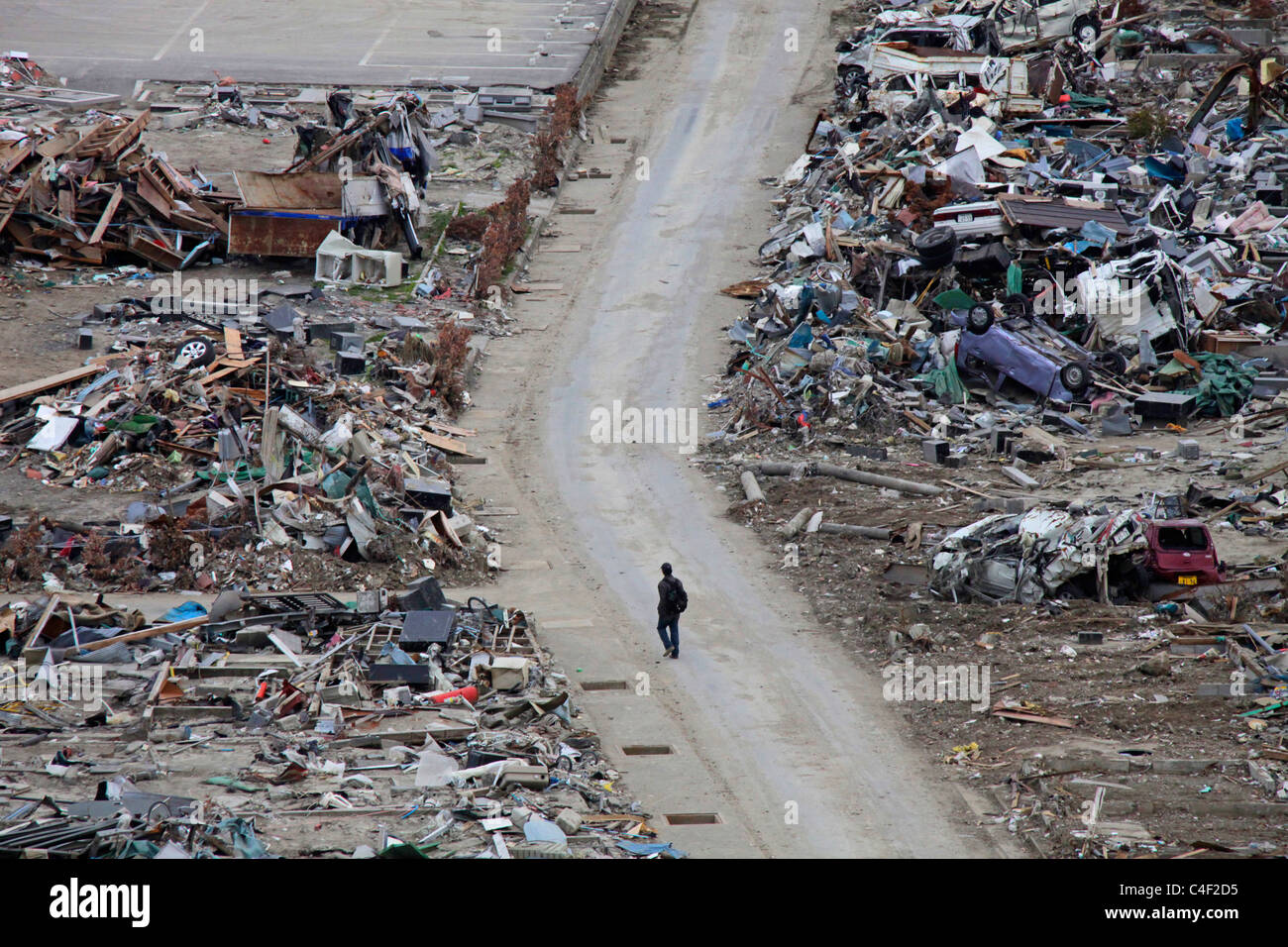 La città devastata da Tsunami Ishinomaki Miyagi Giappone Foto Stock