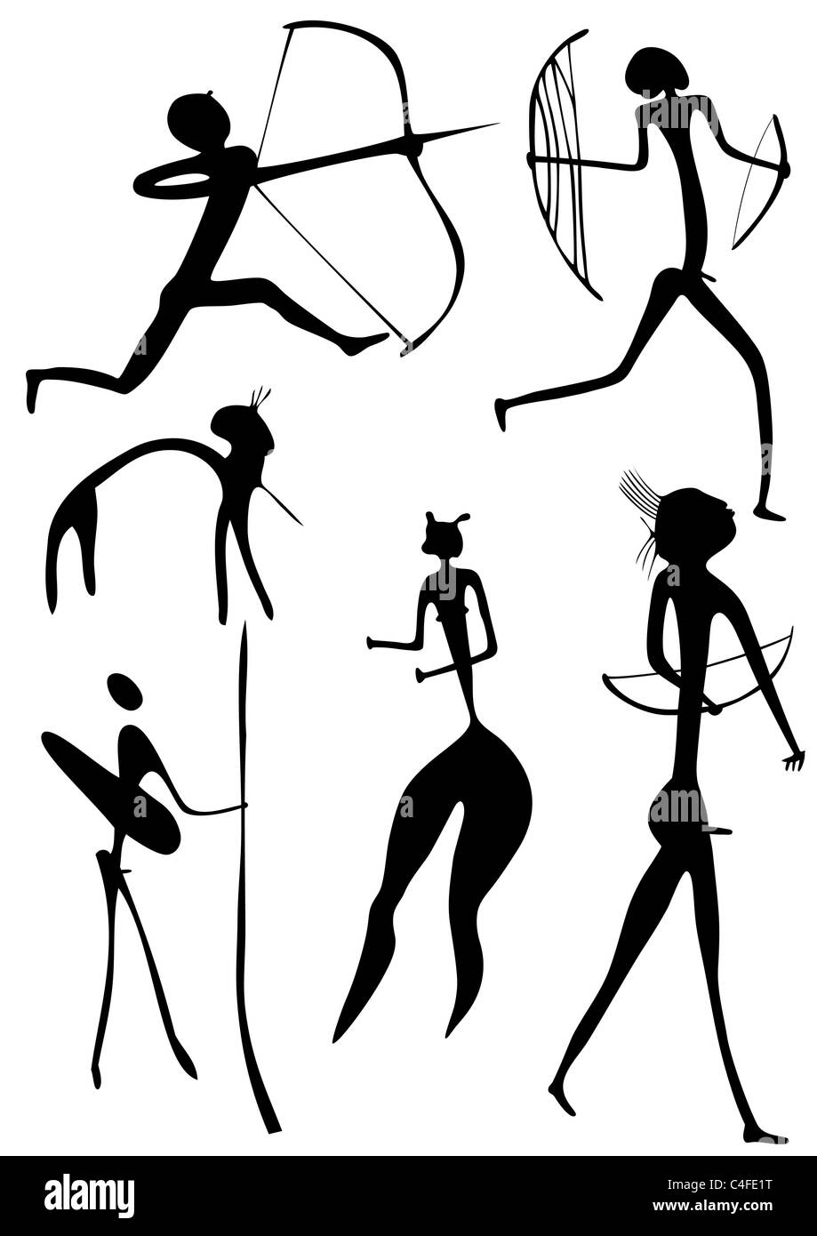 Le figure primitive assomiglia a grotta pittura - arte primitiva - warriors Foto Stock