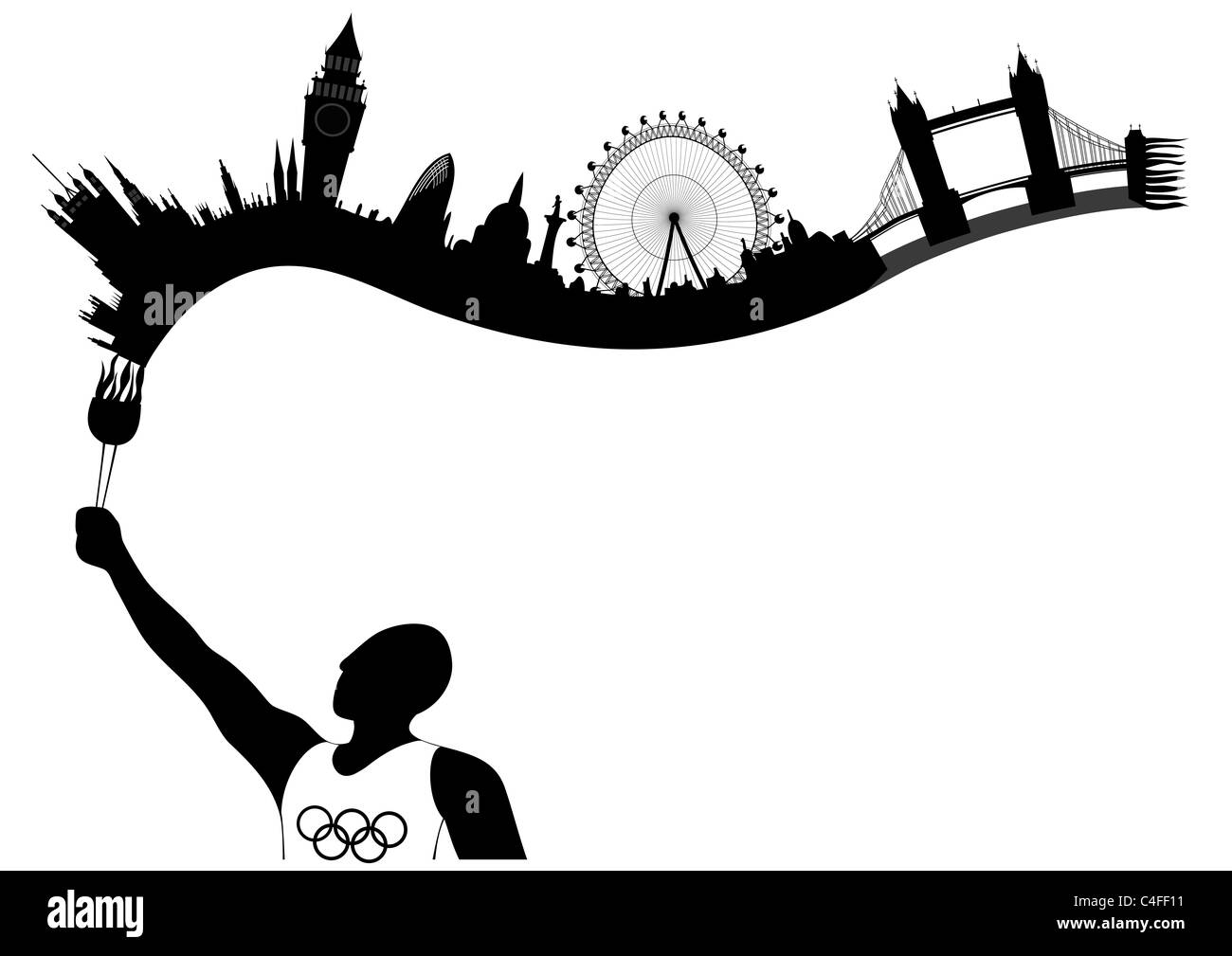 E astratta allegoria illustrazione - intramontabile fiamma olimpica - città olimpica - Londra Foto Stock