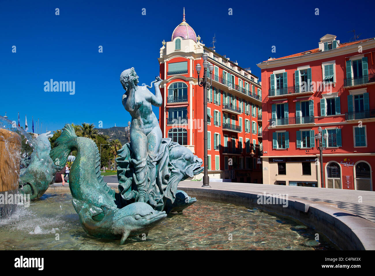Nizza, Città Vecchia, Place Massena, Fontaine du Soleil (Fontana del Sole). Foto Stock