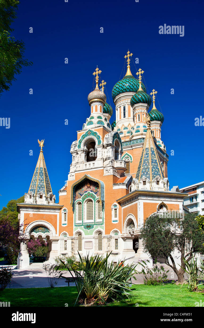 Francia, Alpes Maritimes, Nizza, Russo Cattedrale Ortodossa di San Nicola e San Alexandra costruito nel 1859 sul boulevard Tzarevitch Foto Stock