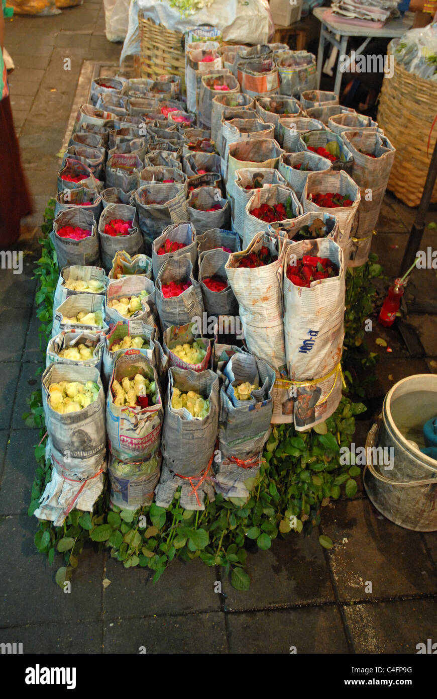 Il mercato dei fiori Chinatown Yaowaraj Bangkok in Thailandia Asia Foto Stock