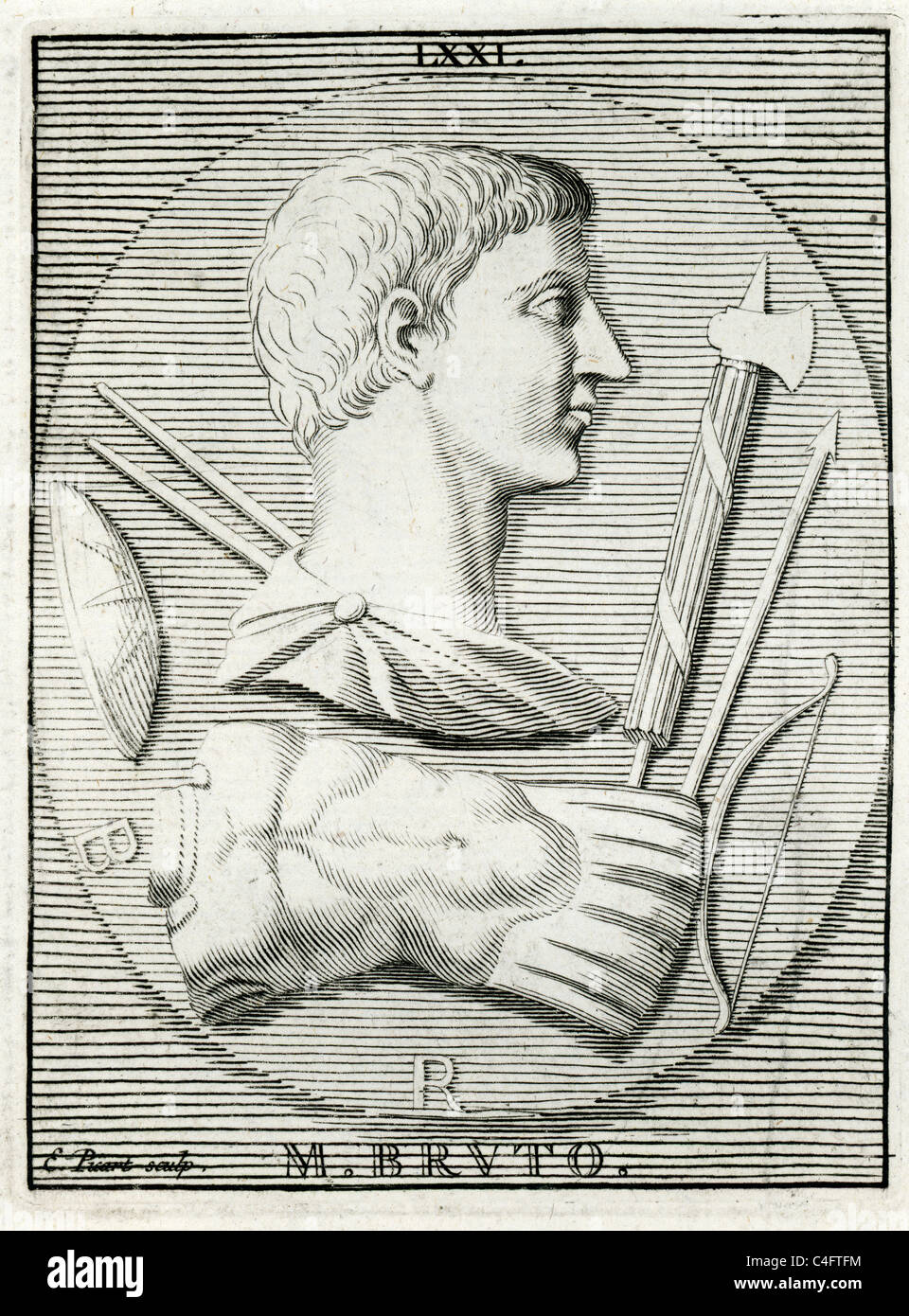 Ritratto classico di Marco Giunio Bruto spesso indicato semplicemente come Bruto, era un politico della tarda Repubblica Romana. Foto Stock