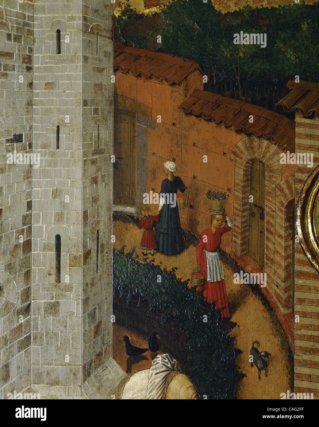 Arte Gotica. Spagna. Xv secolo. Bernat Martorell. Pala della Trasfigurazione. Dettaglio di una strada di Barcellona. Foto Stock