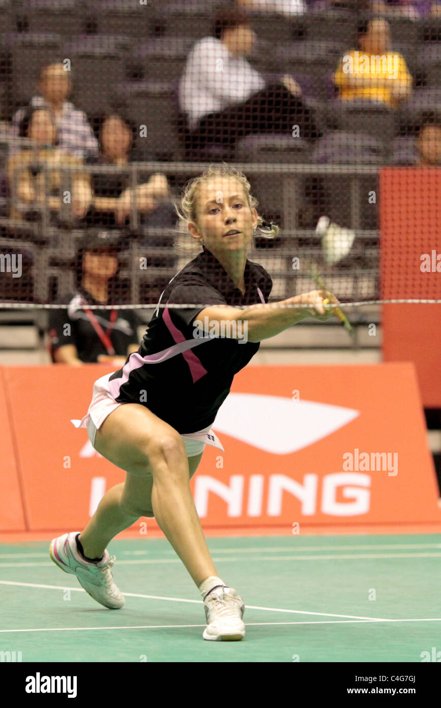 Anastasia Prokopenko della Russia durante il singolare femminile Round 1 del Li-Ning Singapore Open 2011. Foto Stock