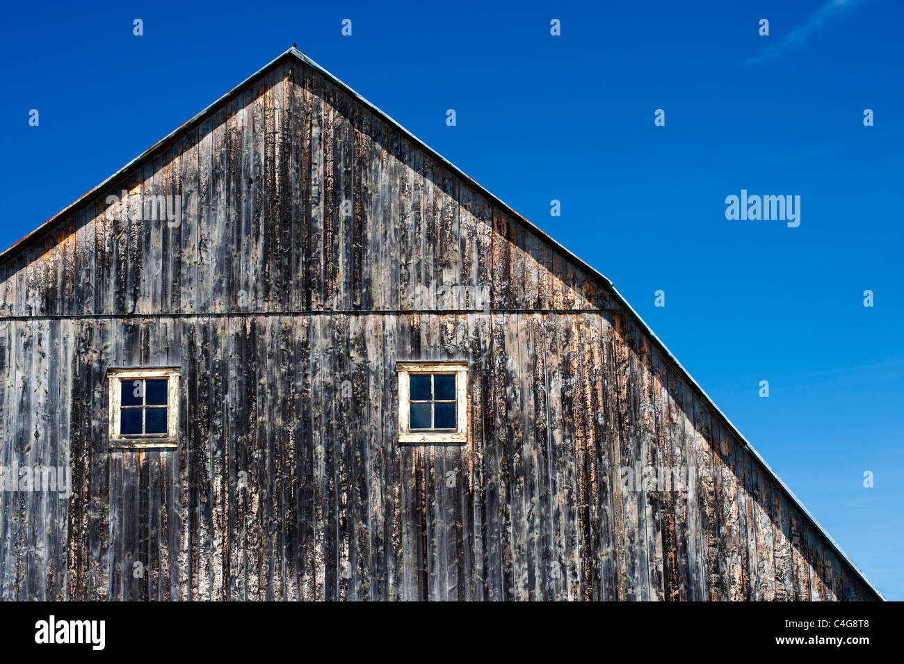 Dettaglio di un vecchio fienile, regione di Charlevoix, provincia del Québec in Canada. Foto Stock