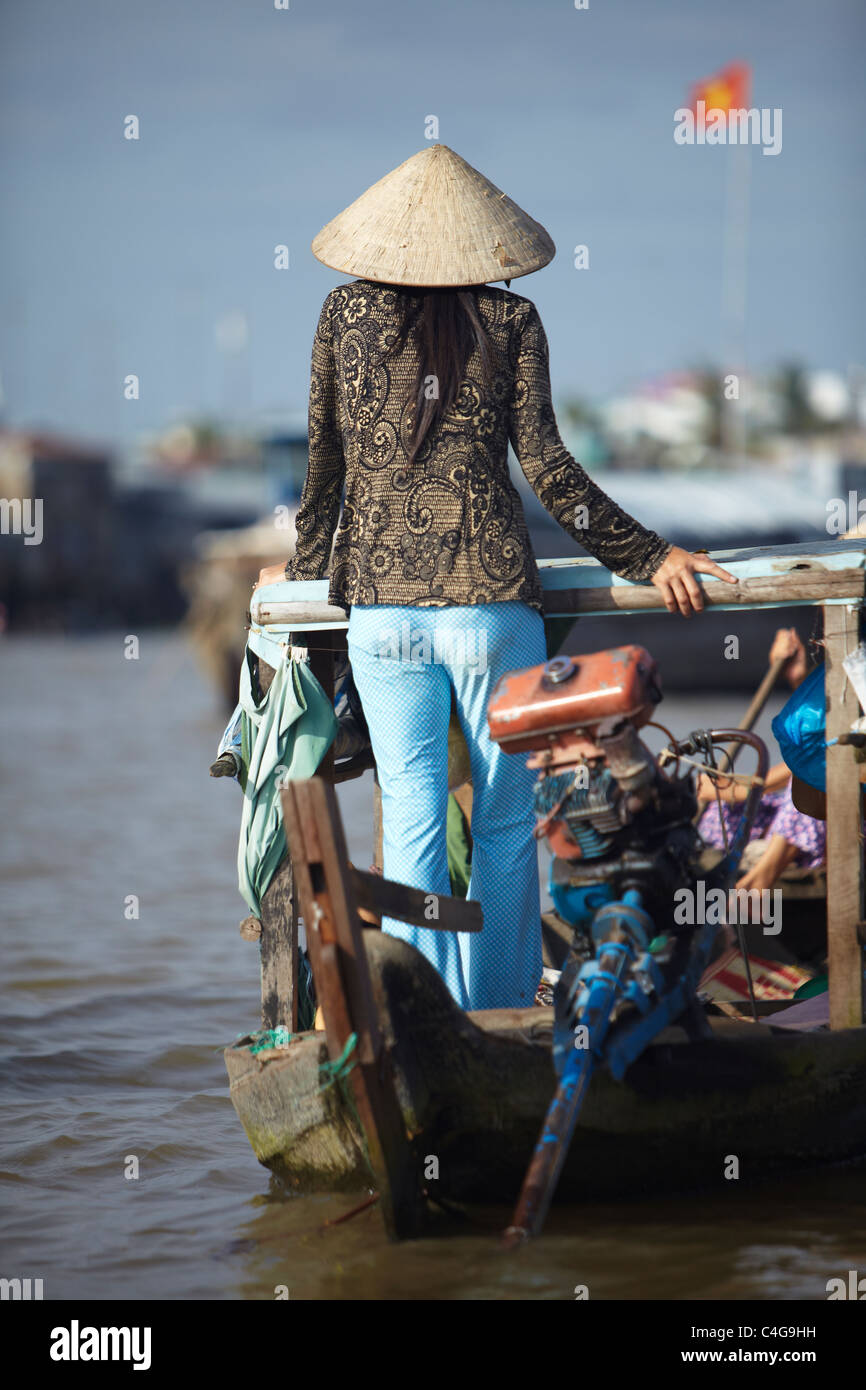 La vita sul fiume, Cau Doc, Delta del Mekong, Vietnam Foto Stock