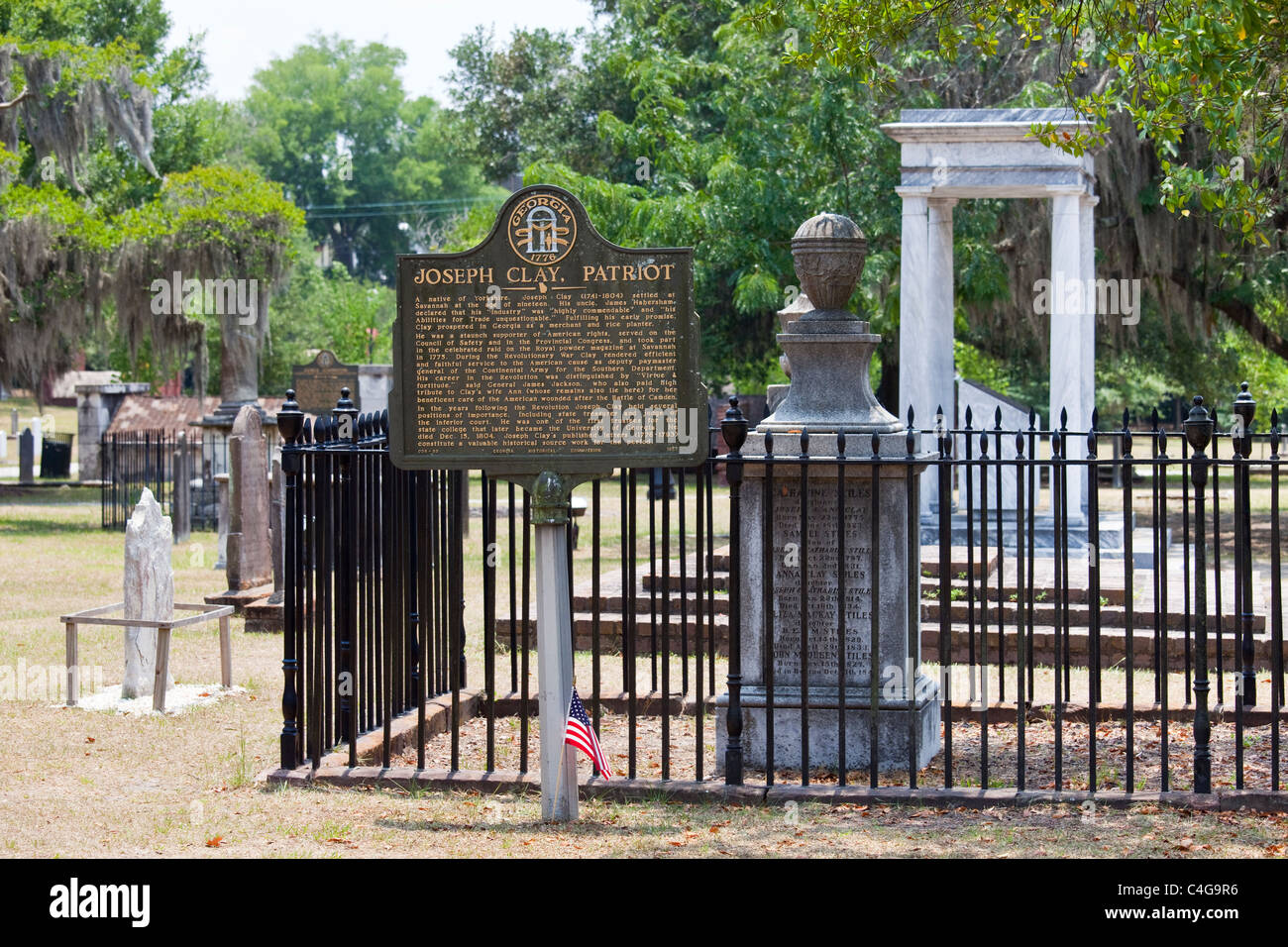 Tomba del patriota Giuseppe argilla, coloniale Cimitero Parco a Savannah, Georgia Foto Stock
