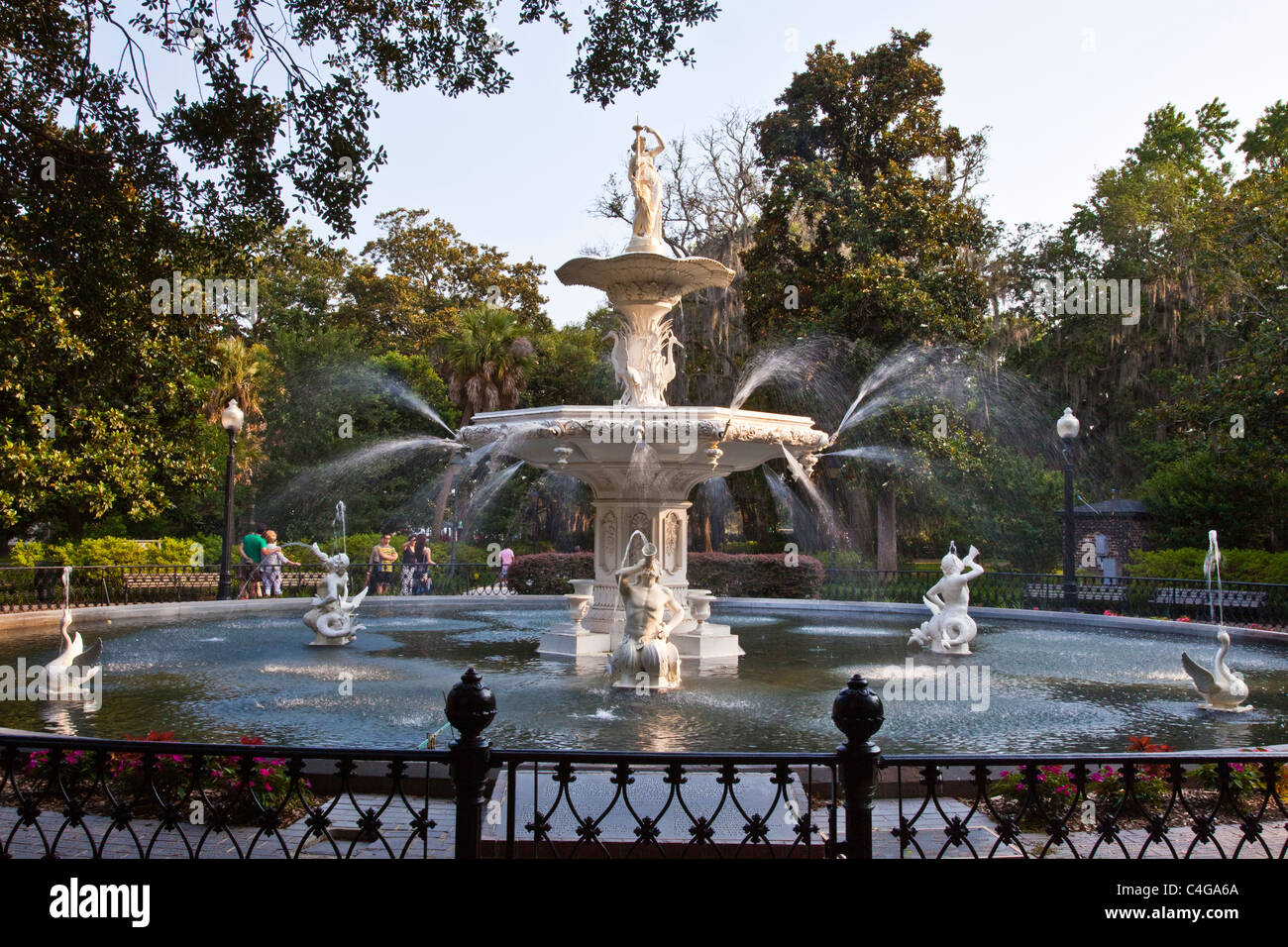 Fontana di Forsyth park, Savannah, Georgia Foto Stock