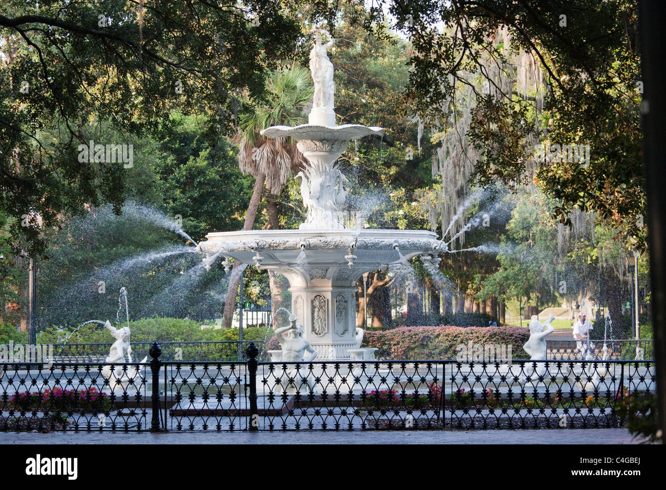 Fontana di Forsyth park, Savannah, Georgia Foto Stock