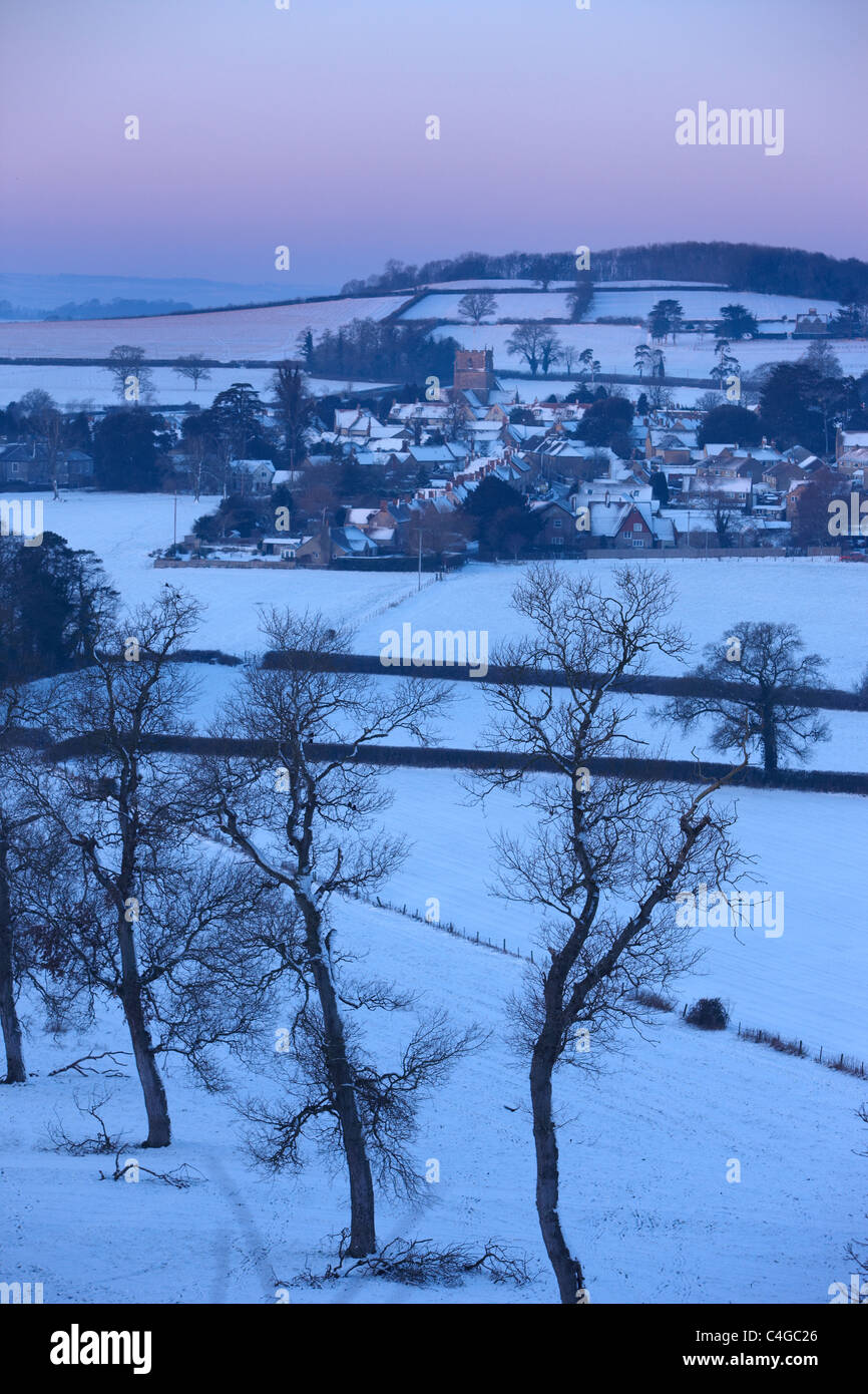 Milborne Port nella neve, Somerset, Inghilterra Foto Stock