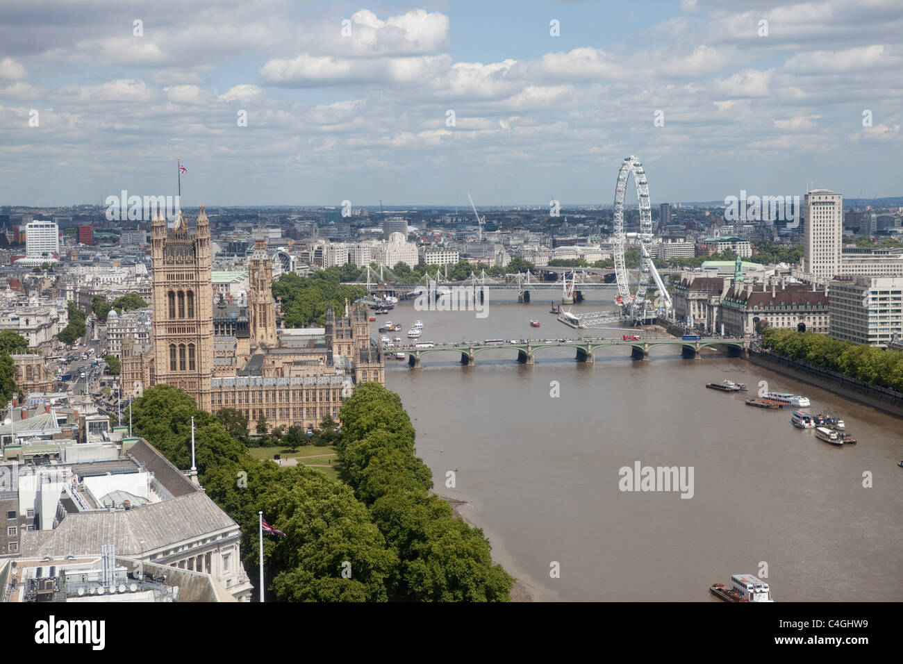 Il fiume Tamigi e le case del Parlamento visto da di Millbank Tower Foto Stock