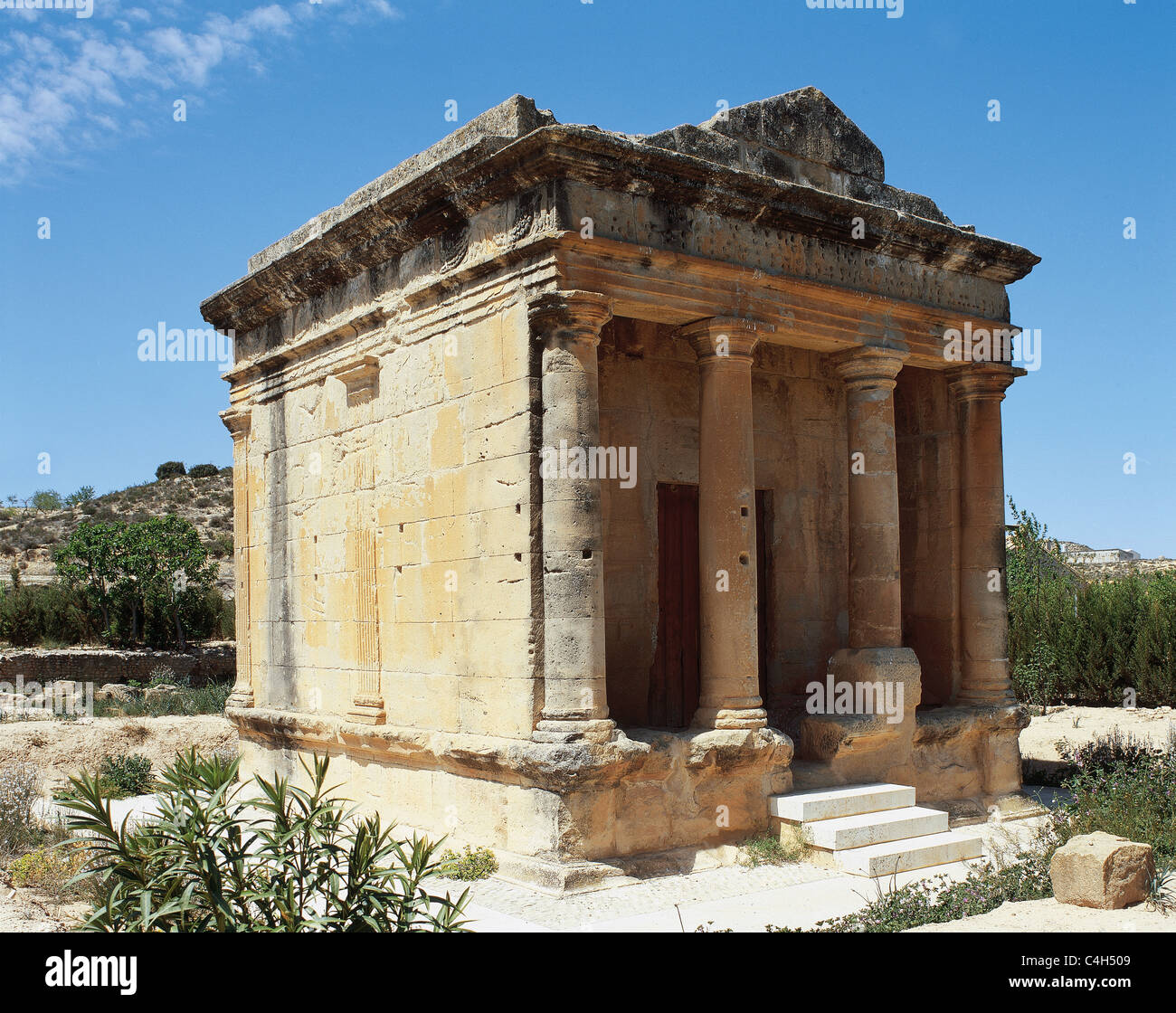 Mausoleo romano di Fabara, dedicata a Lucio Emilio Lupo. Ii secolo A.C. Aragona. Spagna. Foto Stock